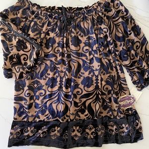 Hale Bob Off the Shoulder Silk Velvet Burnout Top Size M
